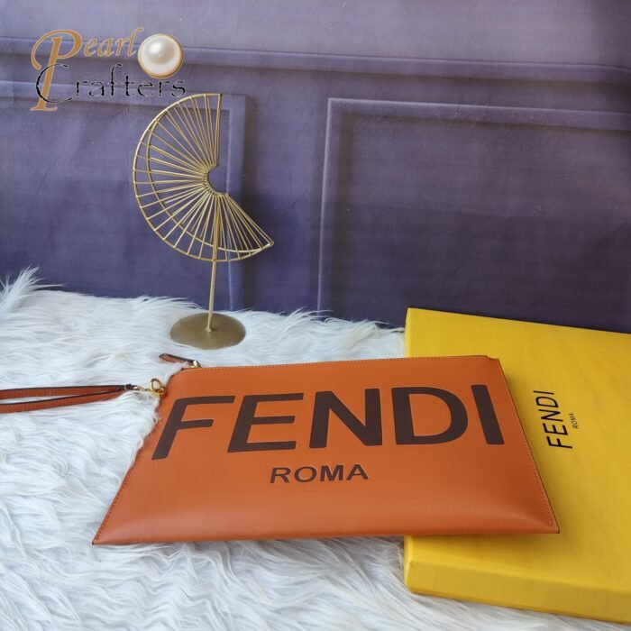 Fendi Logo Embossed Calfskin Clutch Bag - Image 4