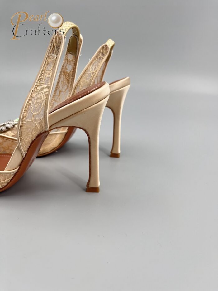 Amina Muaddi Sunflower Crystal Embellished Lace Up Heels Sandals Slipper Shoes - Image 7