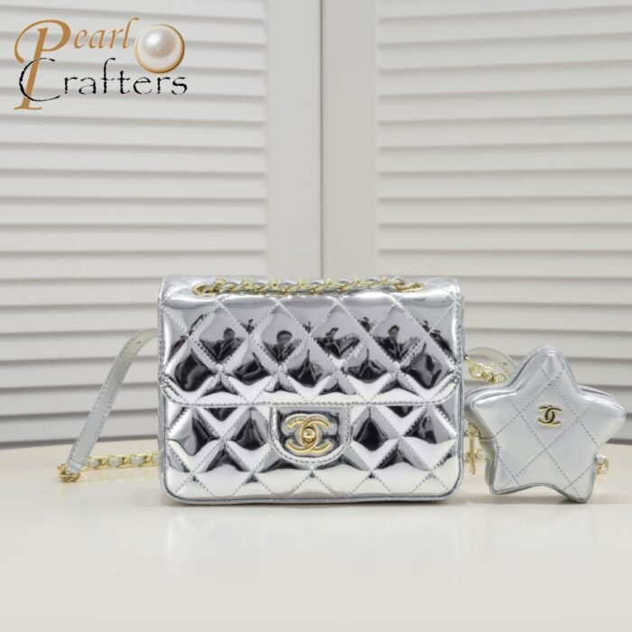 Chanel 24c CF Stars Bag Patent Leather Silver Shoulder Bag Handbag - Image 1
