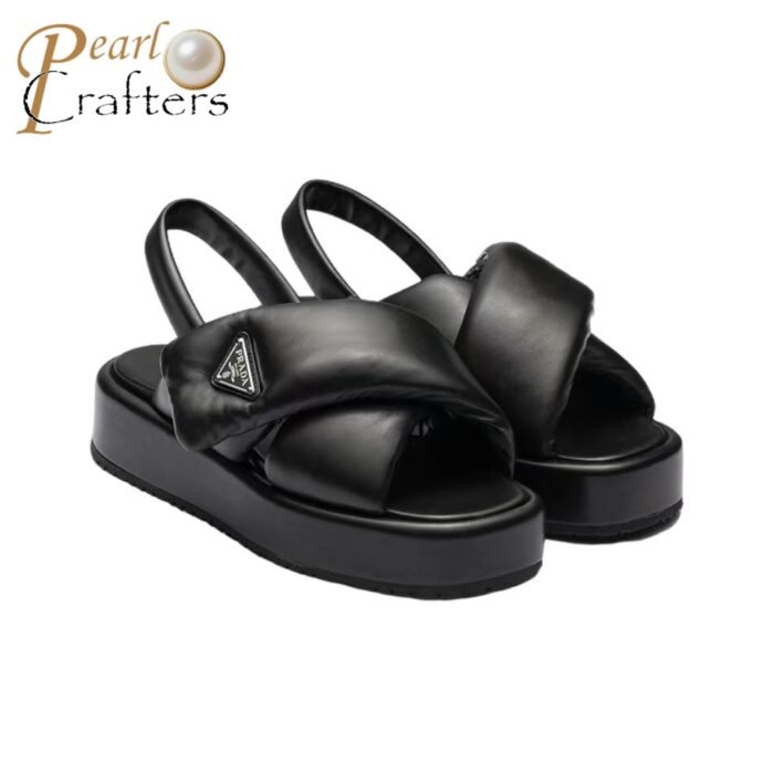 ⁦Prada Leather Peep-toe Beach Sandals Slide⁩ - الصورة ⁦1⁩