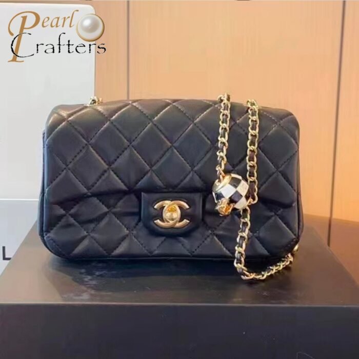 Chanel Lambskin Quilted Enamel CC Pearl Crush Mini Flap Black Shoulder Bag - Image 4