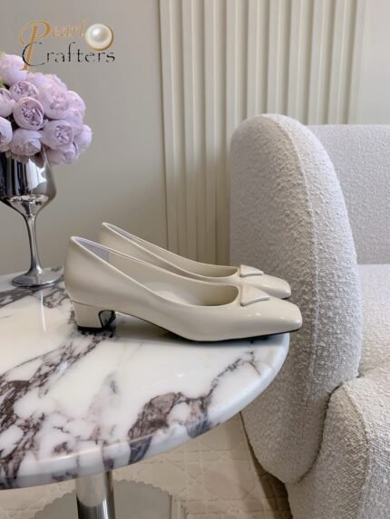 Prada Triangle Square Toe Chunky Heel Shoes Sandals Slipper Shoes
