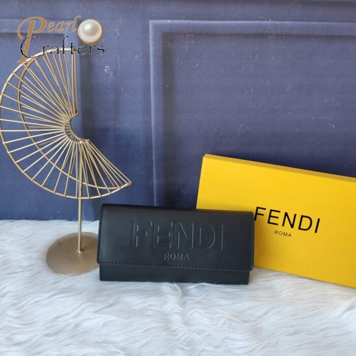 Fendi Roma Logo Embossed Long Flap Calfskin Wallet Handbag - Image 5