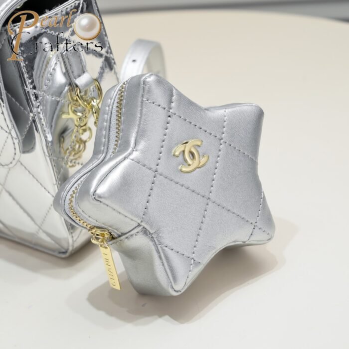 Chanel 24c CF Stars Bag Patent Leather Silver Shoulder Bag Handbag - Image 7