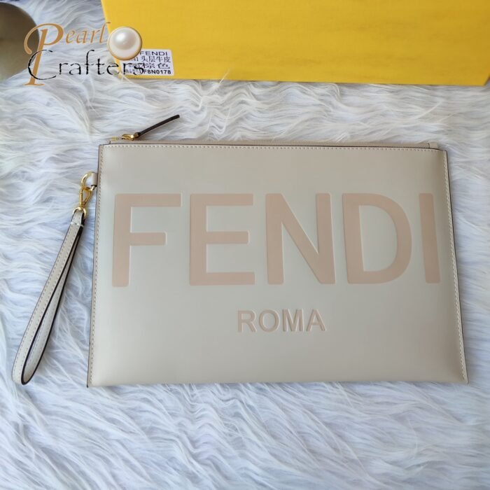 Fendi Logo Embossed Calfskin Clutch Bag - Image 3