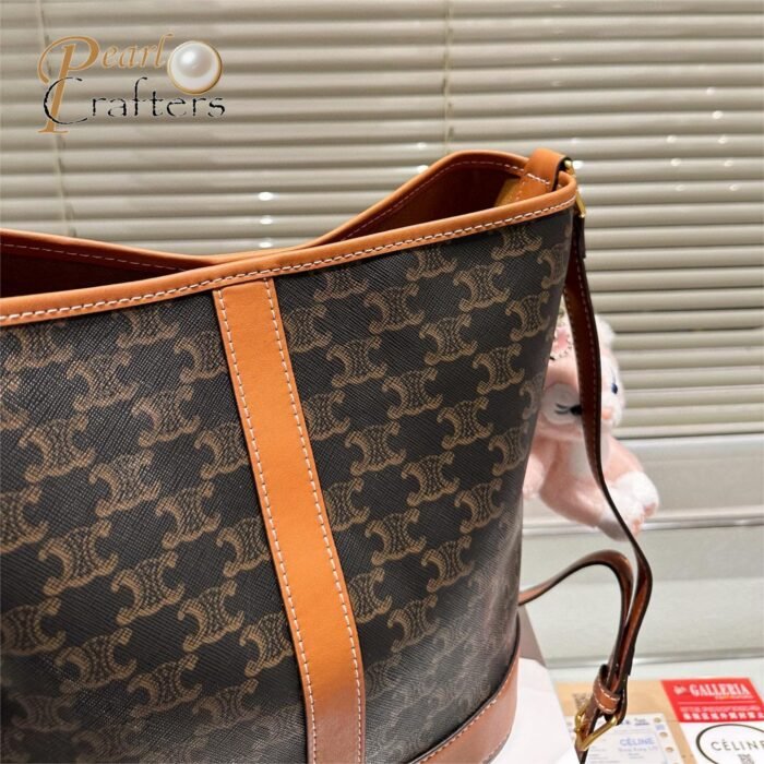 Celine Bucket In Triomphe Canvas And Calfskin Bag - Image 5