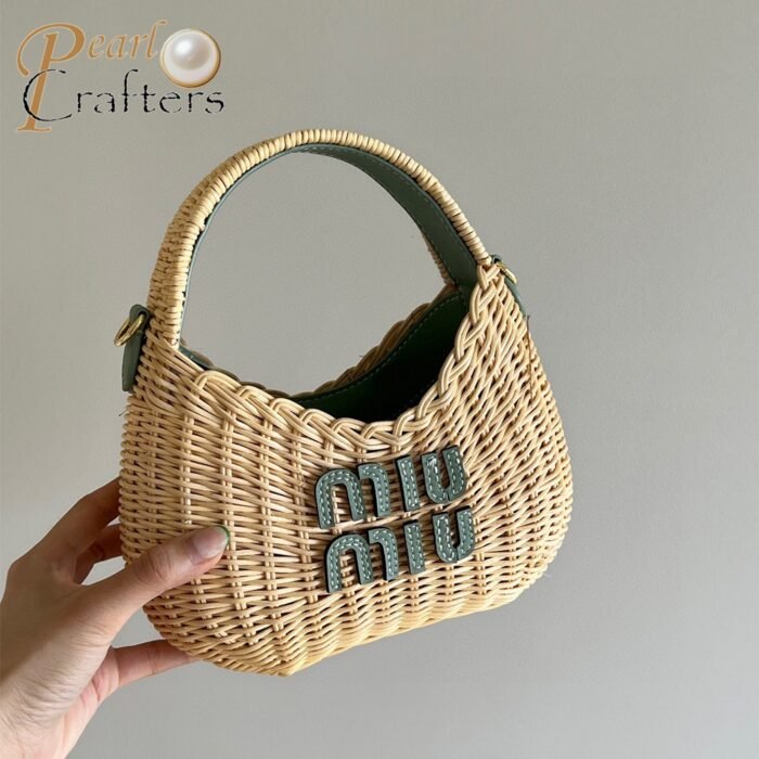 ⁦Miumiu Hobo Woven Wicker Shoulder Bag Crossbody Bag⁩ - الصورة ⁦4⁩