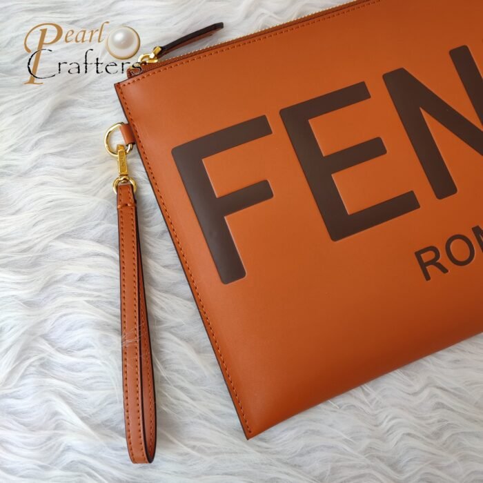 Fendi Logo Embossed Calfskin Clutch Bag - Image 7