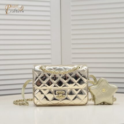 Chanel 24c CF Stars Bag Patent Leather Gold Shoulder Bag Handbag