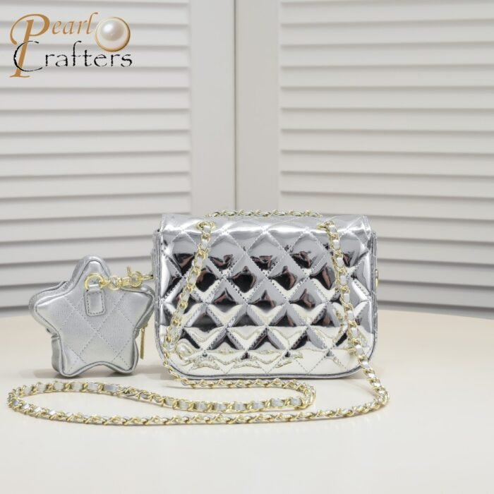 ⁦Chanel 24c Star Bag Mini CF Patent Leather Silver Shoulder Bag Handbag⁩ - الصورة ⁦3⁩