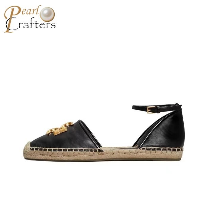 ⁦Tory Burch Eleanor D'orsay Stylish Flip-flops With Hemp Bottoms Sandals Slide⁩ - الصورة ⁦3⁩