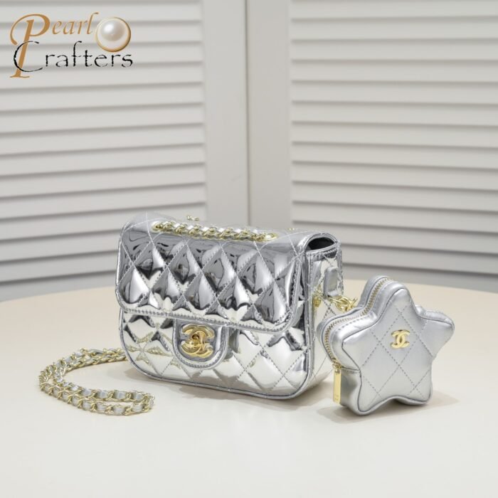 ⁦Chanel 24c Star Bag Mini CF Patent Leather Silver Shoulder Bag Handbag⁩ - الصورة ⁦2⁩