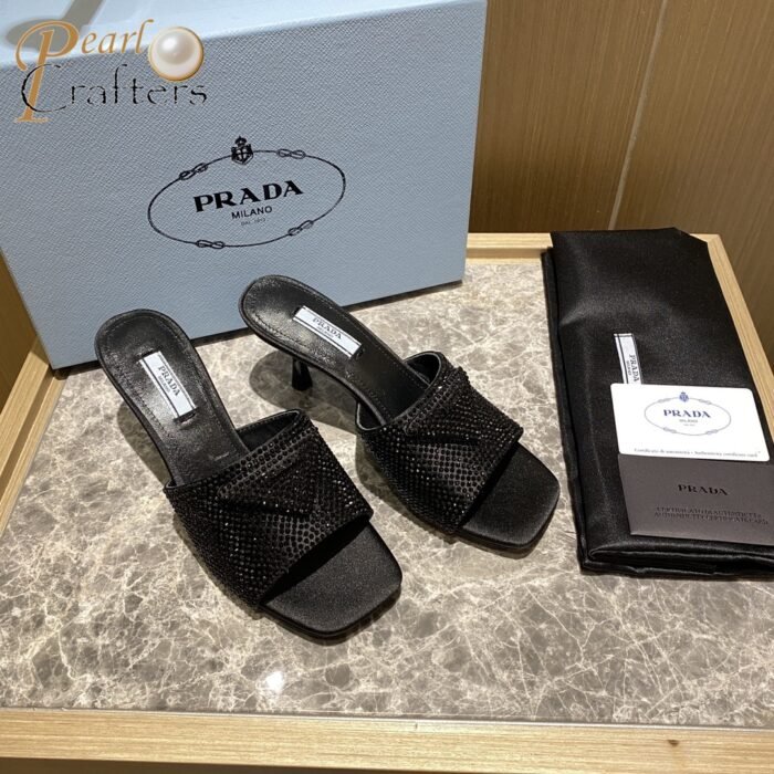 ⁦Prada  Crystal Silk  Slipsole Fashion Flip-flops  Sandals Slide⁩ - الصورة ⁦4⁩