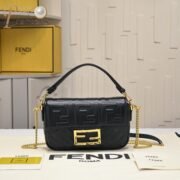 Fendi Baguette Mini Black nappa leather bag with FF motif Shoulder Crossbody Bag