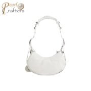 BALENCIAGA Le Cagole XS studded crinkled-leather shoulder bag White - Image 4