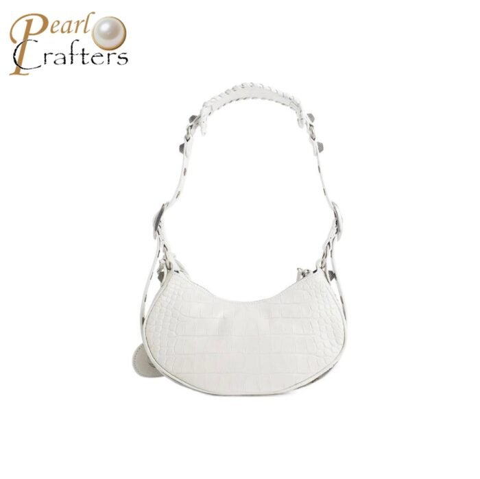 BALENCIAGA Le Cagole XS studded crinkled-leather shoulder bag White - Image 4