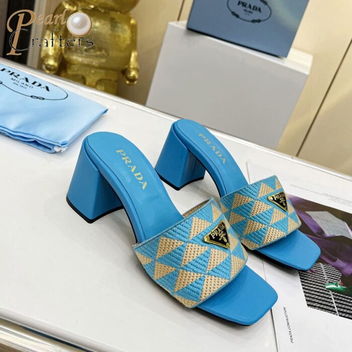 ⁦Prada Fabric Chunky Heels Sandals Slide⁩ - الصورة ⁦5⁩