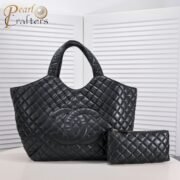 Chanel Leather&Canvas Tote Shoulder Bag Handbag