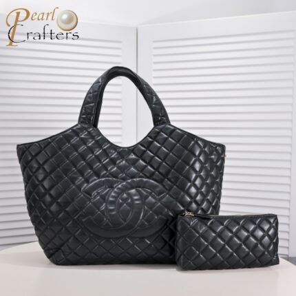 Chanel Leather&Canvas Tote Shoulder Bag Handbag