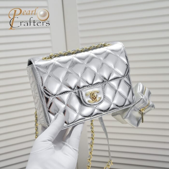 Chanel 24c CF Stars Bag Patent Leather Silver Shoulder Bag Handbag - Image 5