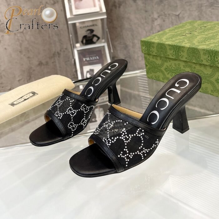 ⁦Gucci Mesh High heel Sandals Slide Sandal⁩ - الصورة ⁦7⁩